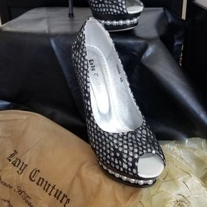 Black Net Peep Toe Heels